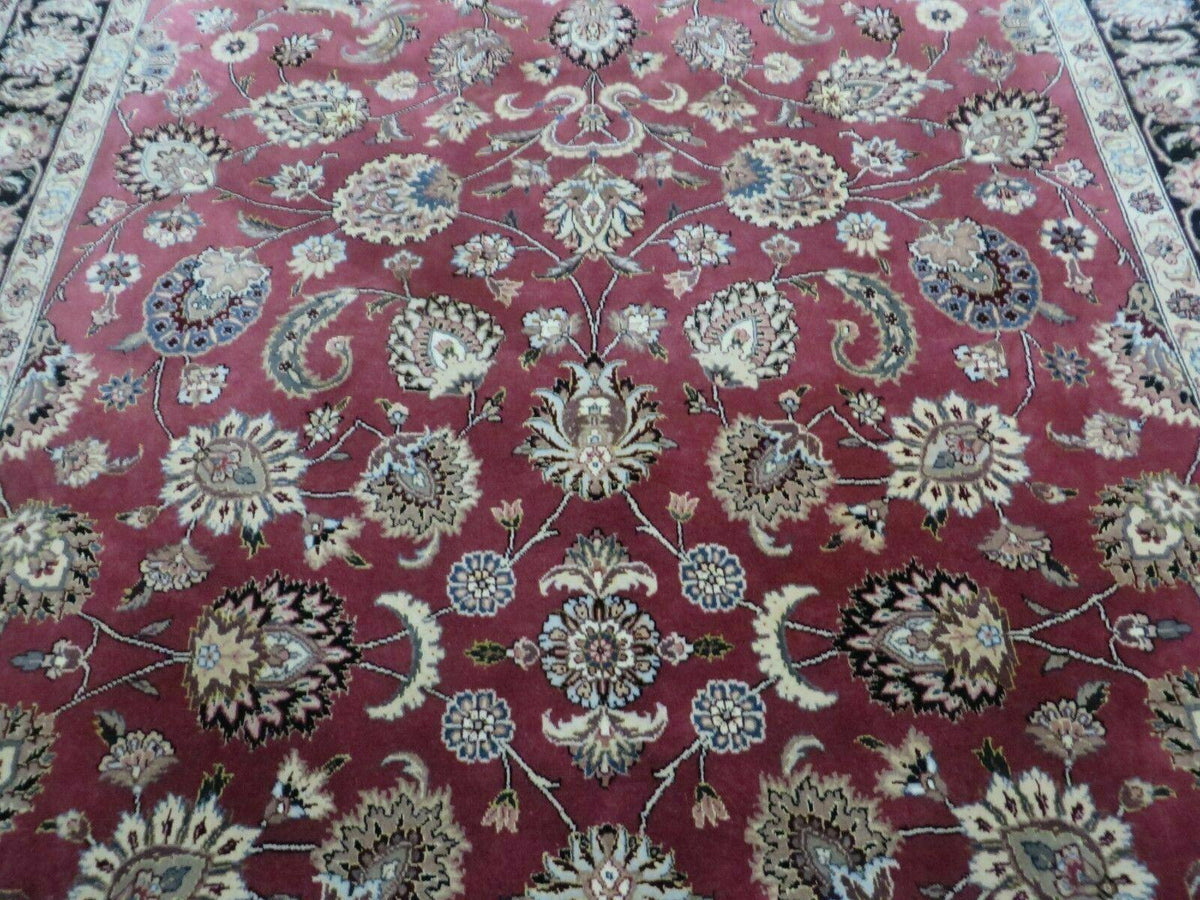 6' X 9' Vintage Handmade Fine India Floral Oriental Silk Accent Wool Rug Carpet - Jewel Rugs, view 4