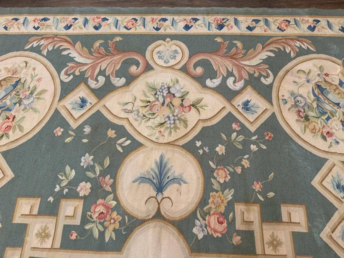 Aubusson Rug 9x12, Muted Sage Green and Cream, European Design - Jewel Rugs, view 4