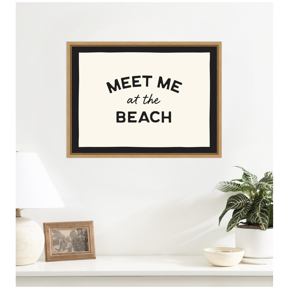 Meet Me at the Beach Coastal Typography Beach House Welcome by Lucky Guava Framed Canvas Wall Art Print