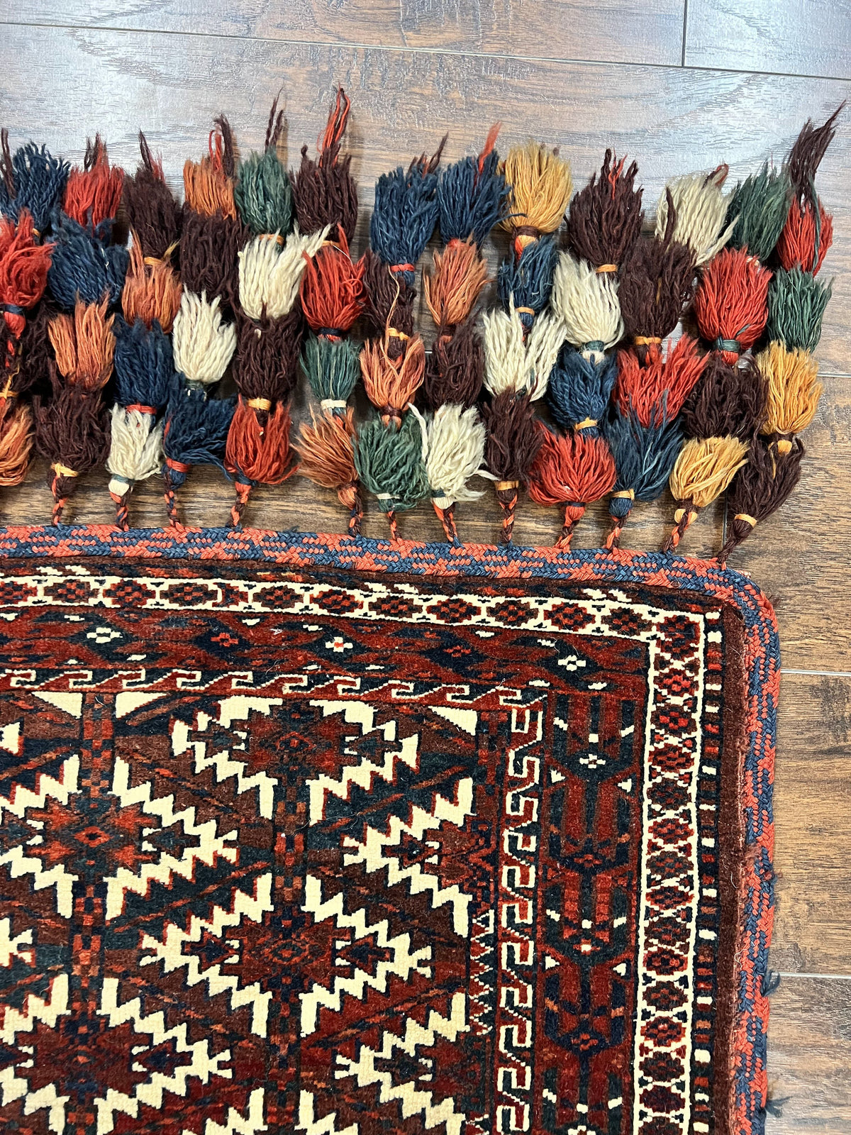 Antique Turkoman Camel Trapping, Turkoman Asmalyk, Red Black Ivory, Handmade, Hand Knotted Tribal Collectible Rug, Rare - Jewel Rugs, view 7