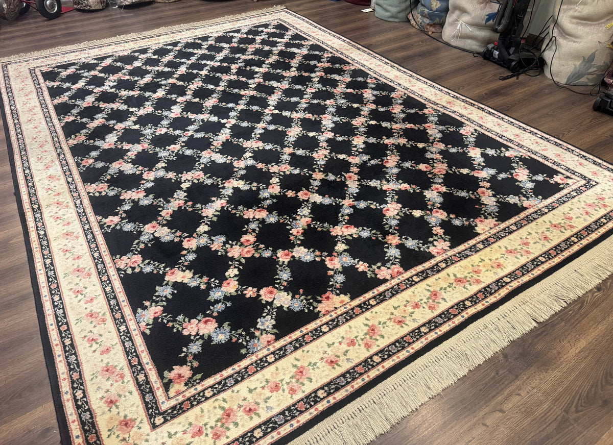8.8 x 12 Karastan Garden of Eden Rug, Ebony Trellis #509/1270, Black, Floral, Wool Pile, Vintage, Discontinued - Jewel Rugs, view 13