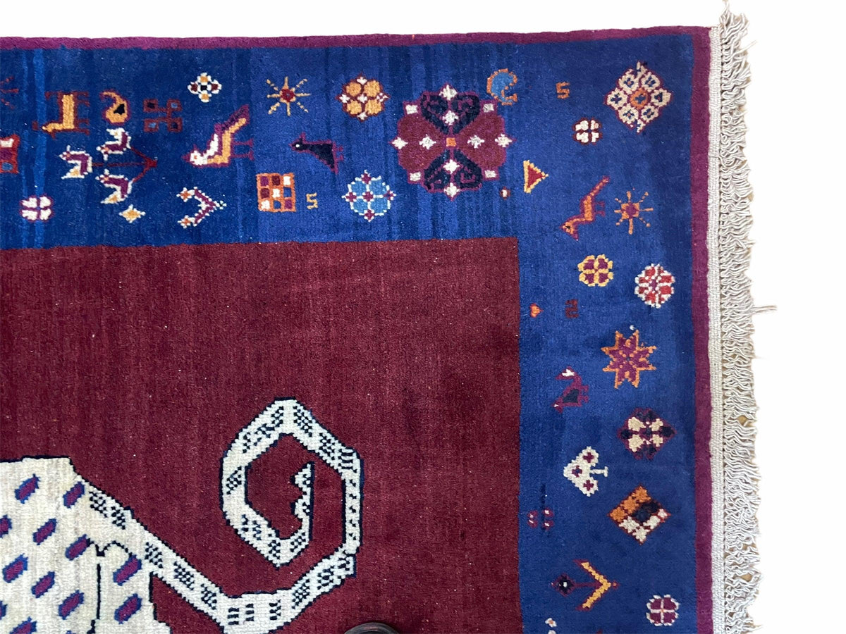 5 X 7 Handmade Zagros Wool Rug Snow White Panther Maroon Blue Organic Dyes - Jewel Rugs, view 5