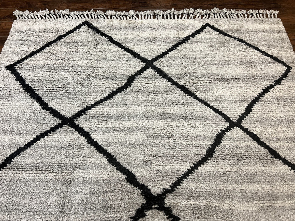Modern Shag Rug 8x10, Gray and Black, Wool and Cotton, Lulu and Georgia, Handmade Indian Shag Rug - Jewel Rugs, view 3