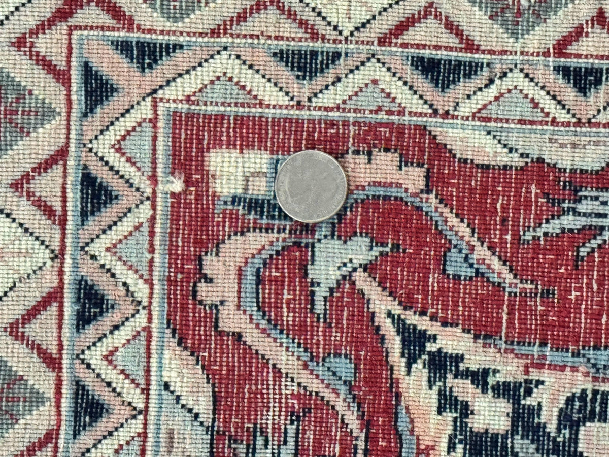 Sino Persian Rug 8x10, Floral Kirman Carpet, Navy Blue and Red, Floral Vases, Handmade Vintage Wool Carpet, 320 KPSI - Jewel Rugs, view 11