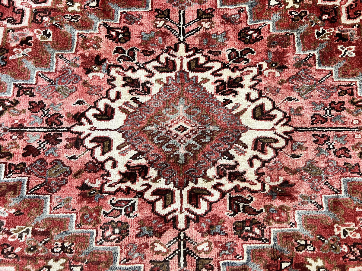 Large Persian Heriz Rug 10x13, Red and Cream Geometric Tribal Room Sized Handmade Wool Hand Knotted Semi Antique Decorative Oriental Carpet - Jewel Rugs, view 12