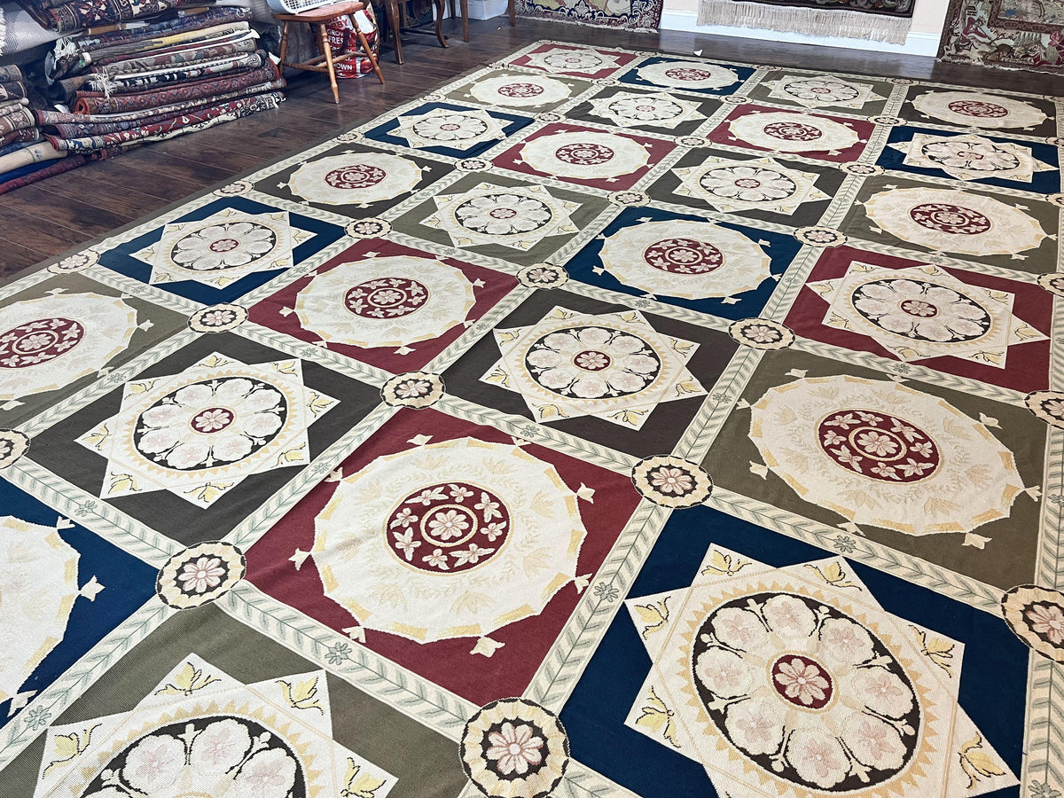 Needlepoint Rug 11x19, Oversized Wool Hand Woven Vintage Carpet, Panel Design, Palace Size Handmade Flatweave Rug, Extra Large, Multicolor - Jewel Rugs, view 2