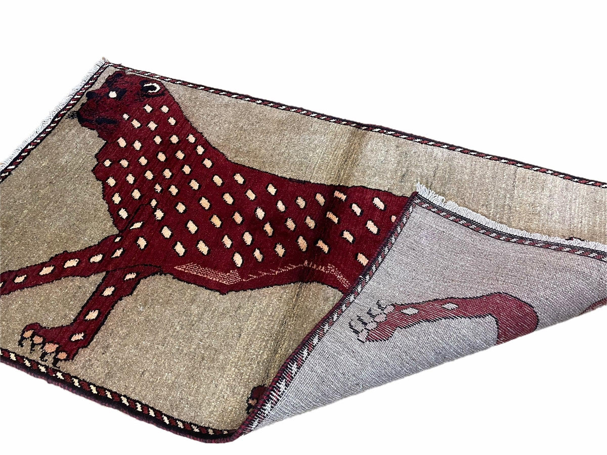 3 X 5 Handmade Hand-Knotteed New Vintage Rug Quality Wool Leopard Burgundy Beige - Jewel Rugs, view 8