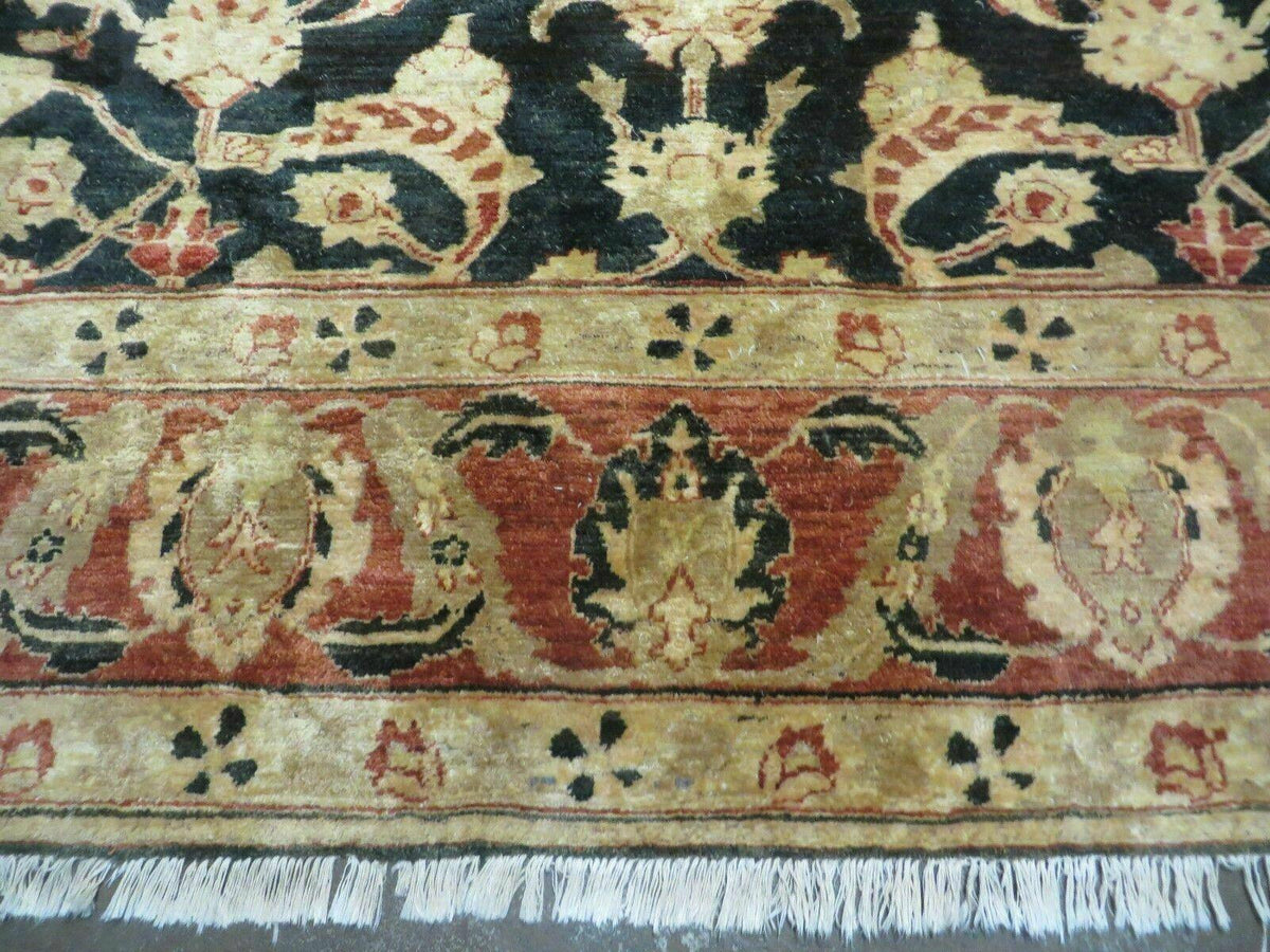 8' X 9' Handmade Pakistan Wool Cotton Rug Peshawar Black Floral Nice # 200C - Jewel Rugs, view 6