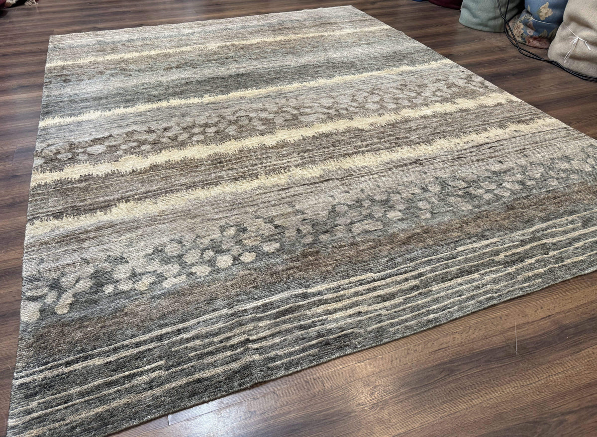 Modern Tibetan Wool Rug 8x10, Abstract, Contemporary, Handmade, Gray, Stripes - Jewel Rugs, view 13