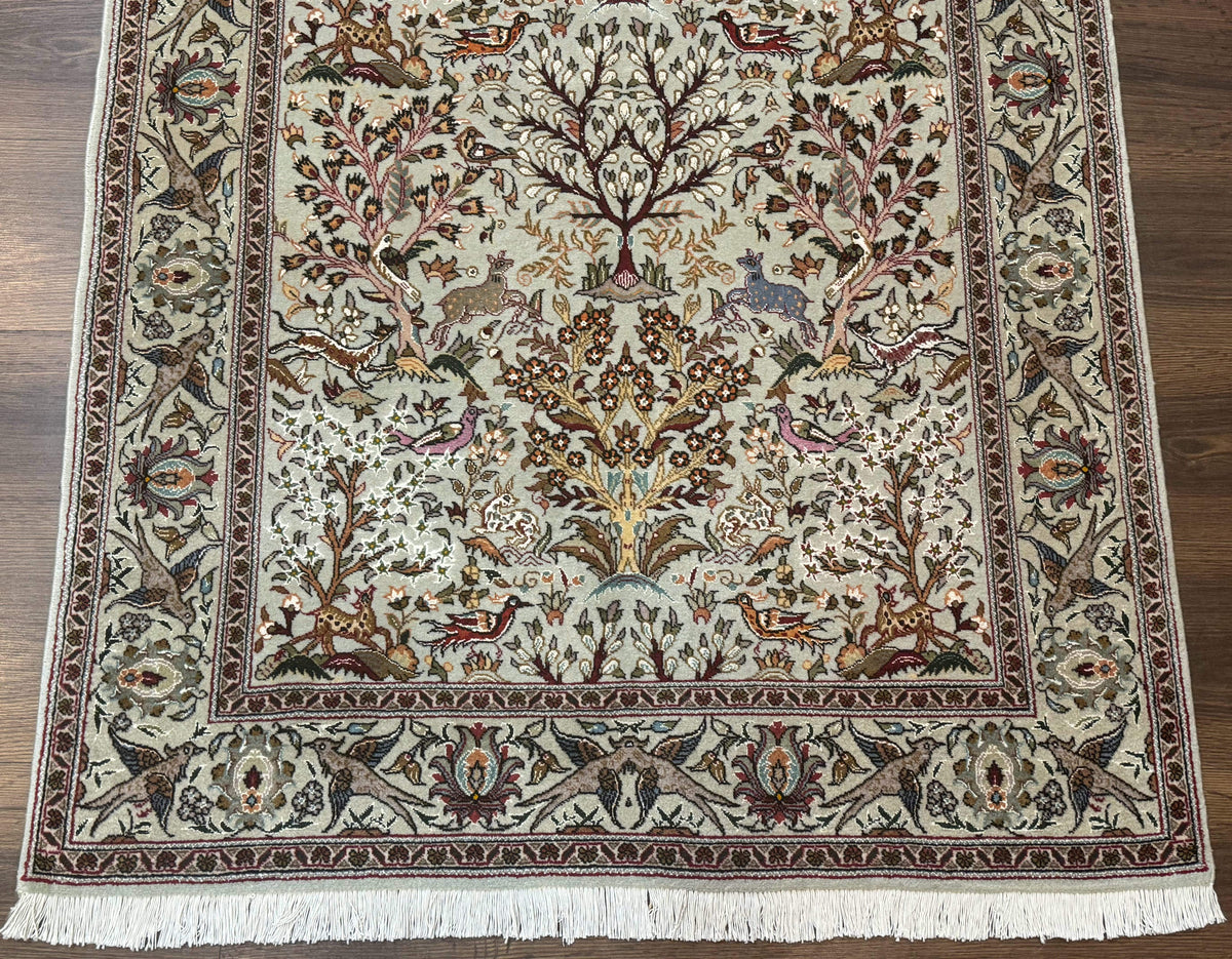 Wonderful Persian Tabriz Rug 3x5, Tree of Life, Animal Pictorials, Birds, Wool & Silk Highlights, Fine 330 KPSI - Jewel Rugs, view 6