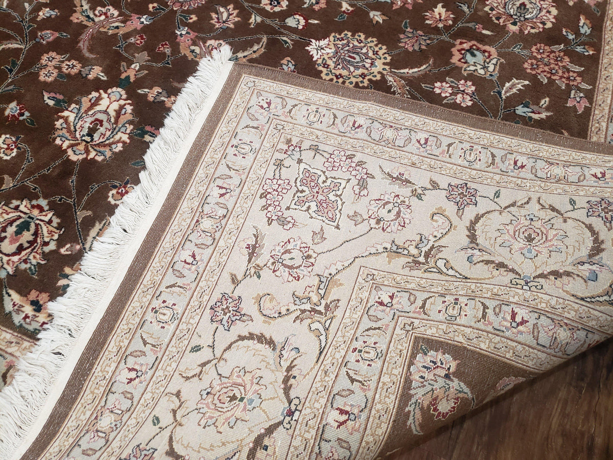 Vintage Pak-Persian Area Rug 9x12, Wool Hand-Knotted Spice Brown & Ivory Traditional Fine Oriental Carpet, Pakistani Carpet, 9 x 12 Fine Rug - Jewel Rugs, view 10
