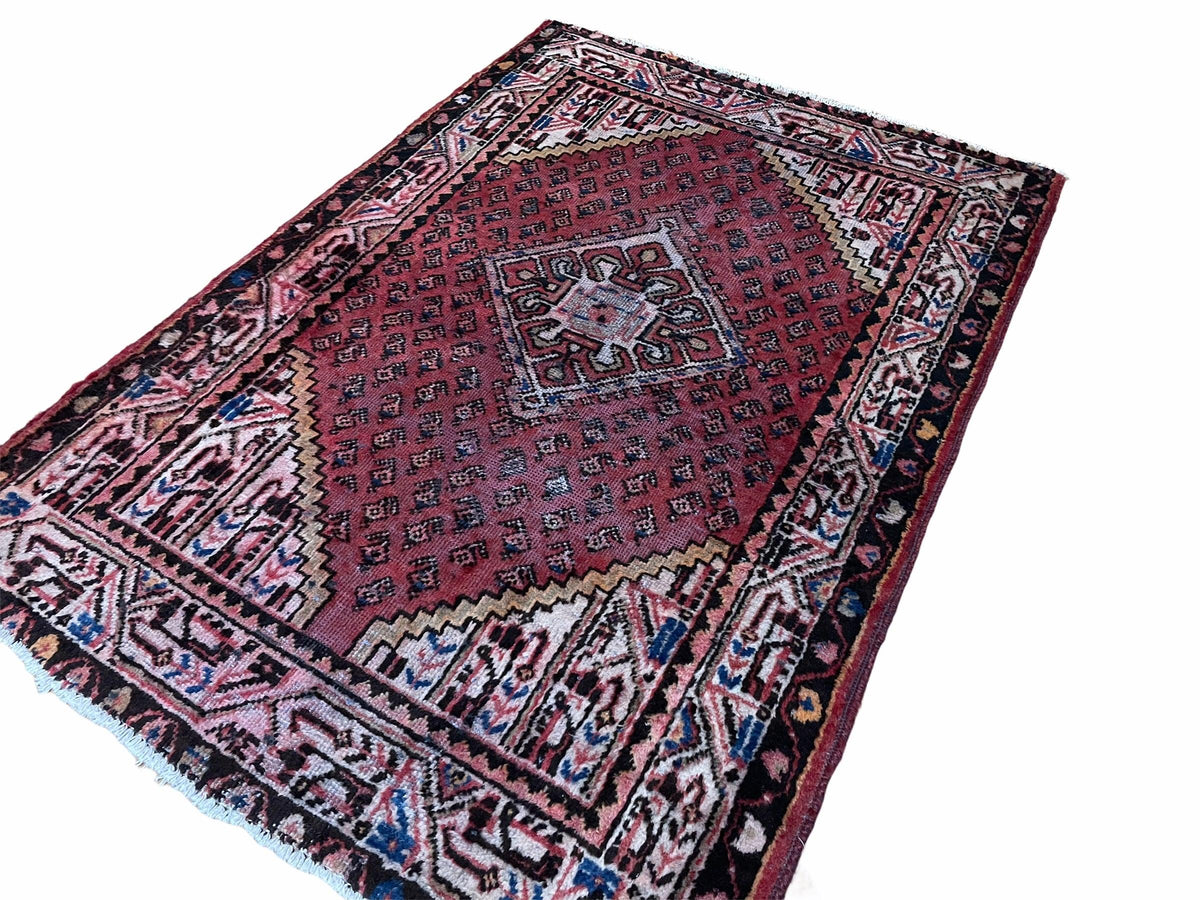 4x6 Antique Rug Handmade Wool Rug Organic Dyes Red Ivory Red Tribal Rug Boho Rug - Jewel Rugs, view 3