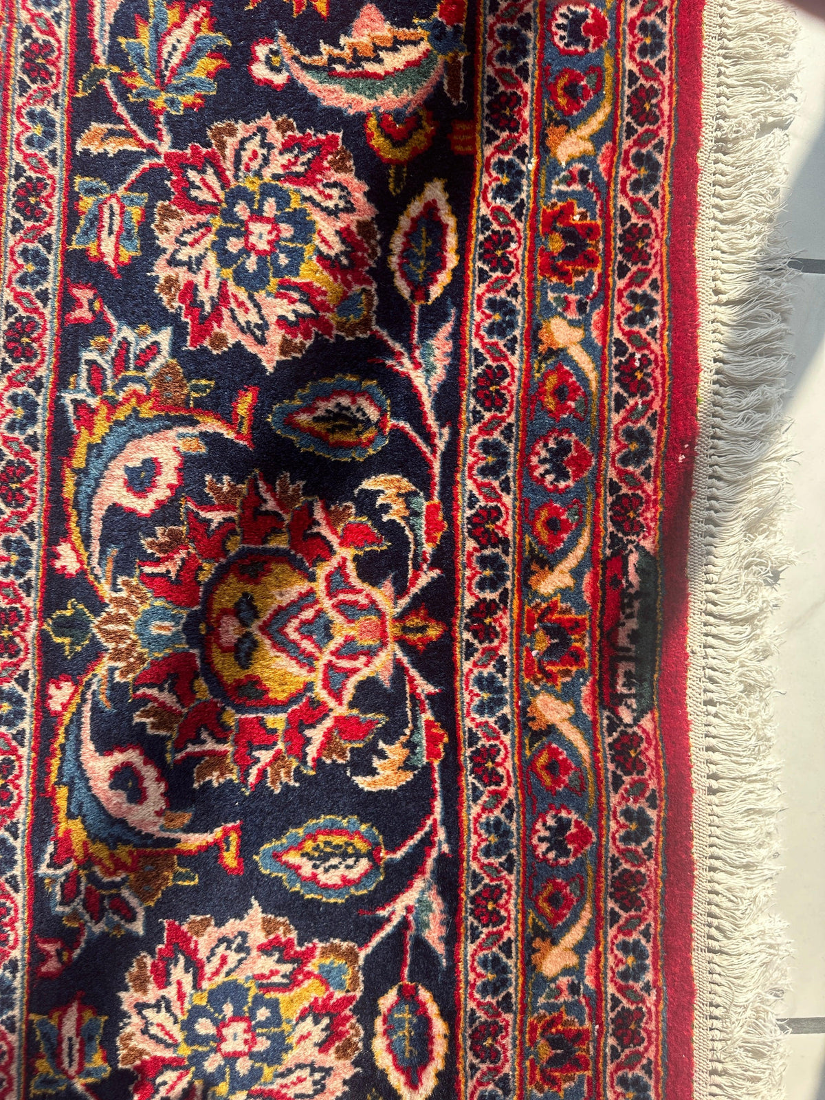 Persian Kashan Rug 10x14 | Red, Navy & Ivory | Hand-Knotted Wool - Rugistan, view 25
