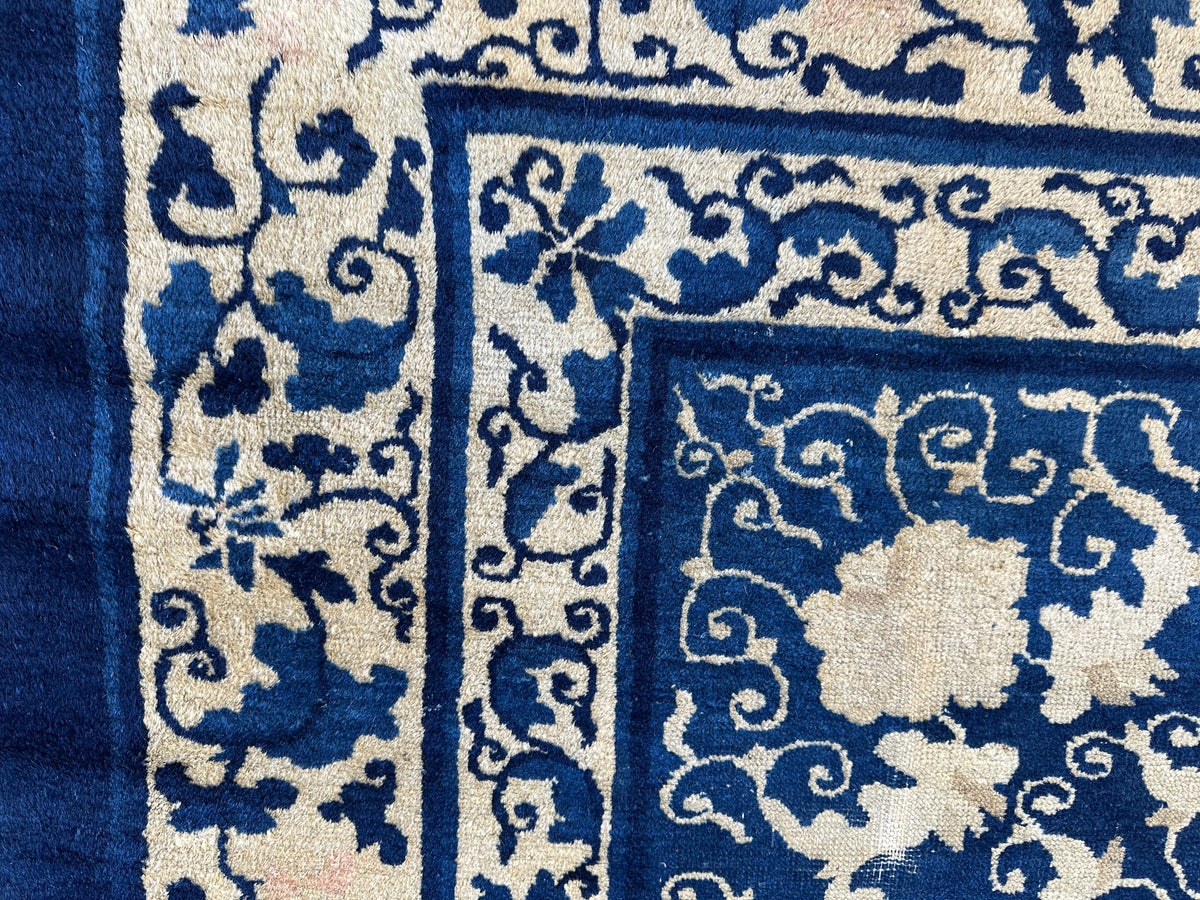 Antique Chinese Rug 9x12 | Blue, Ivory & Navy | Hand-Knotted Wool - Rugistan, view 11
