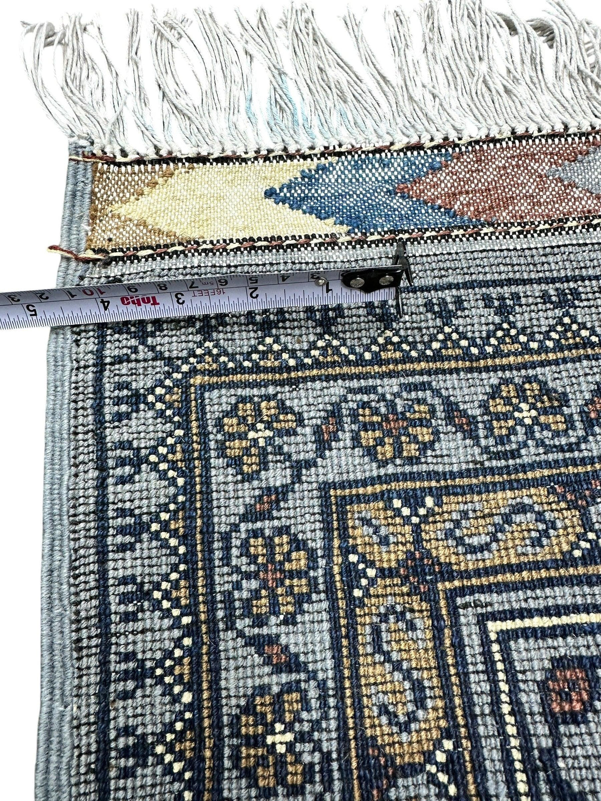Afghan Rug 7x10 | Gray, Gold & Navy | Hand-Knotted Wool - Rugistan, view 7