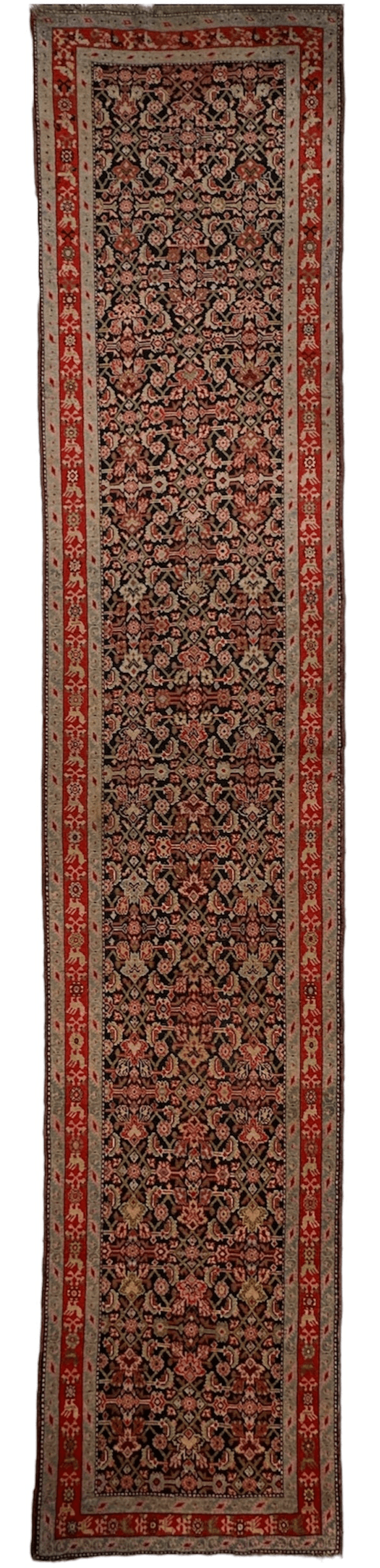 Antique Caucasian Runner 3x17 | Navy, Red & Ivory | Hand-Knotted Wool - Rugistan, view 8