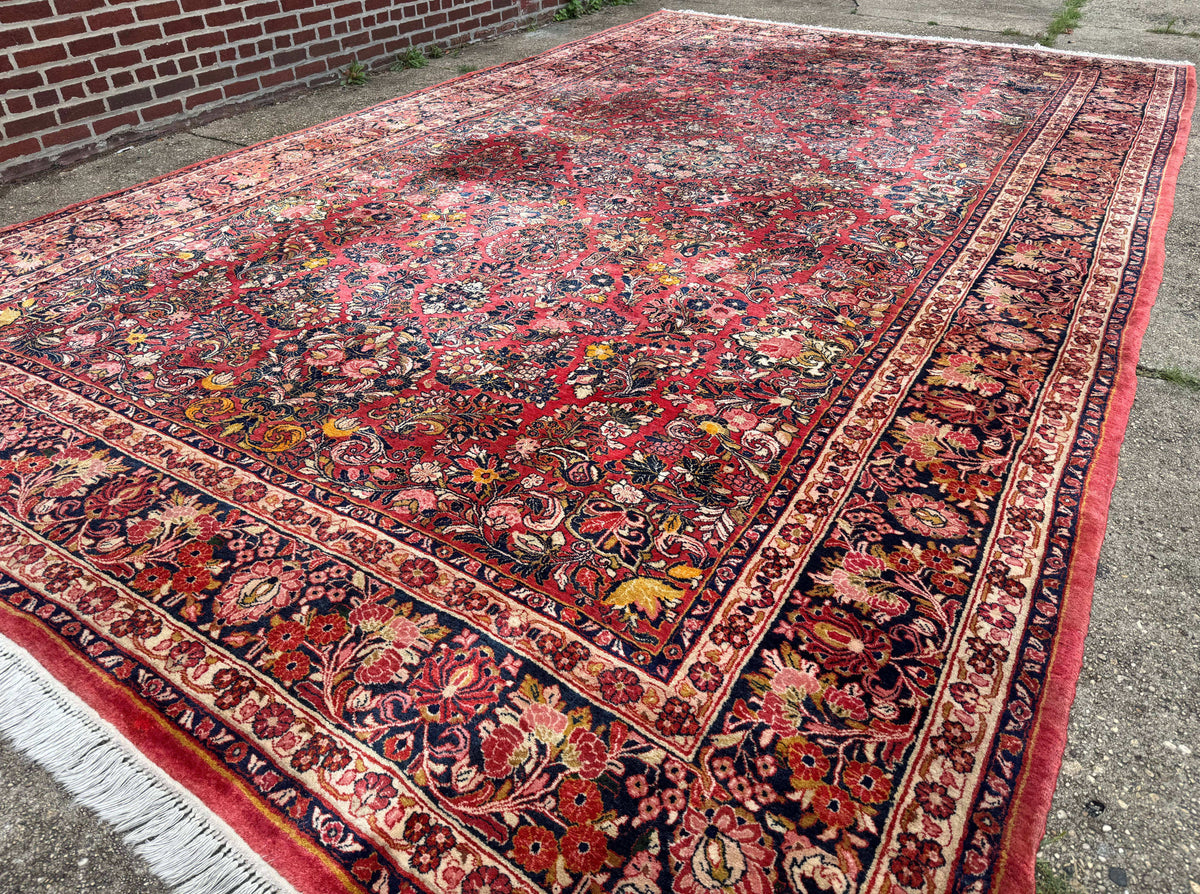 Large Antique Persian Sarouk Rug 11x18, Red, Floral Allover, Palace Size Wool Handmade Carpet - Jewel Rugs, view 2