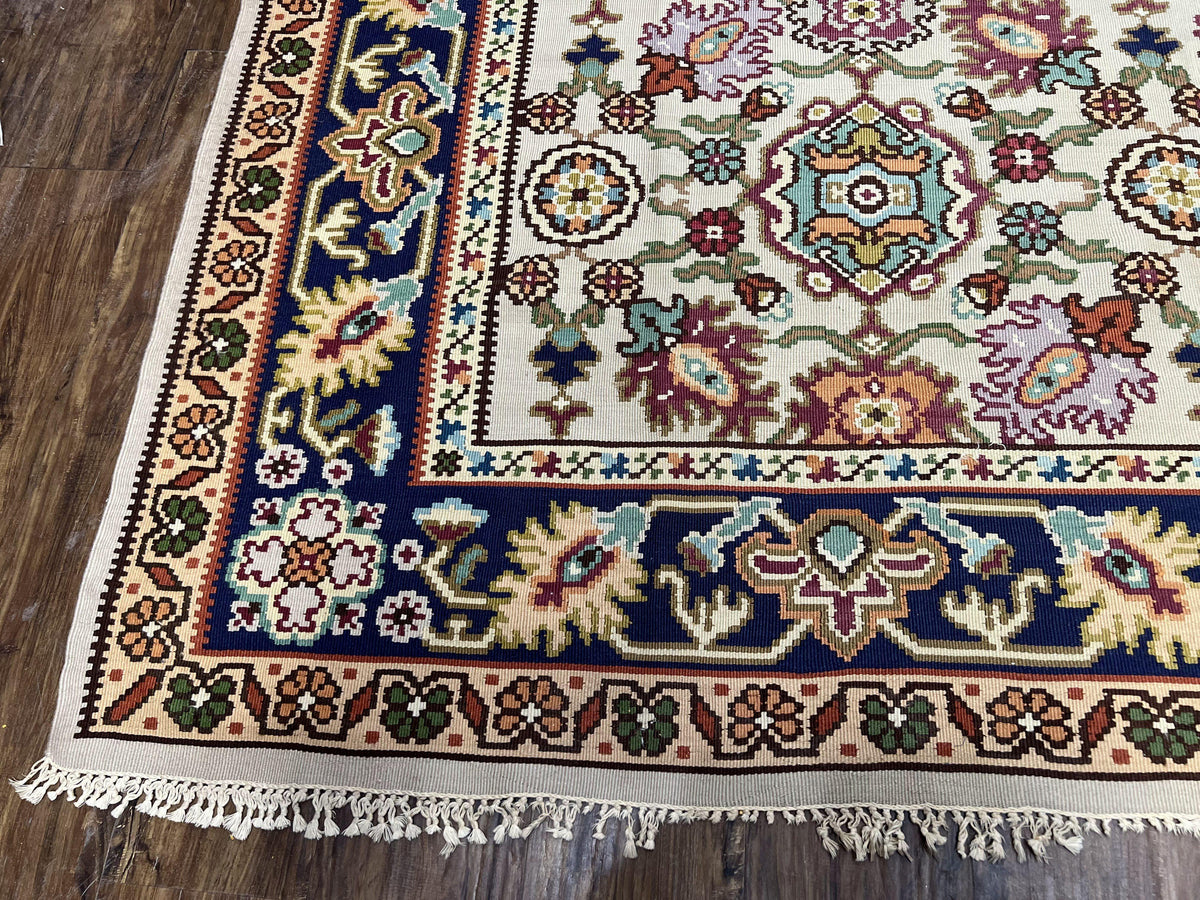 Antique Turkish Kilim Rug 7x10 Allover Pattern, Ivory Cream Maroon Light Blue, Wool Flatweave Hand Woven, Large Kilim, Vintage Kilim Carpet - Jewel Rugs, view 9