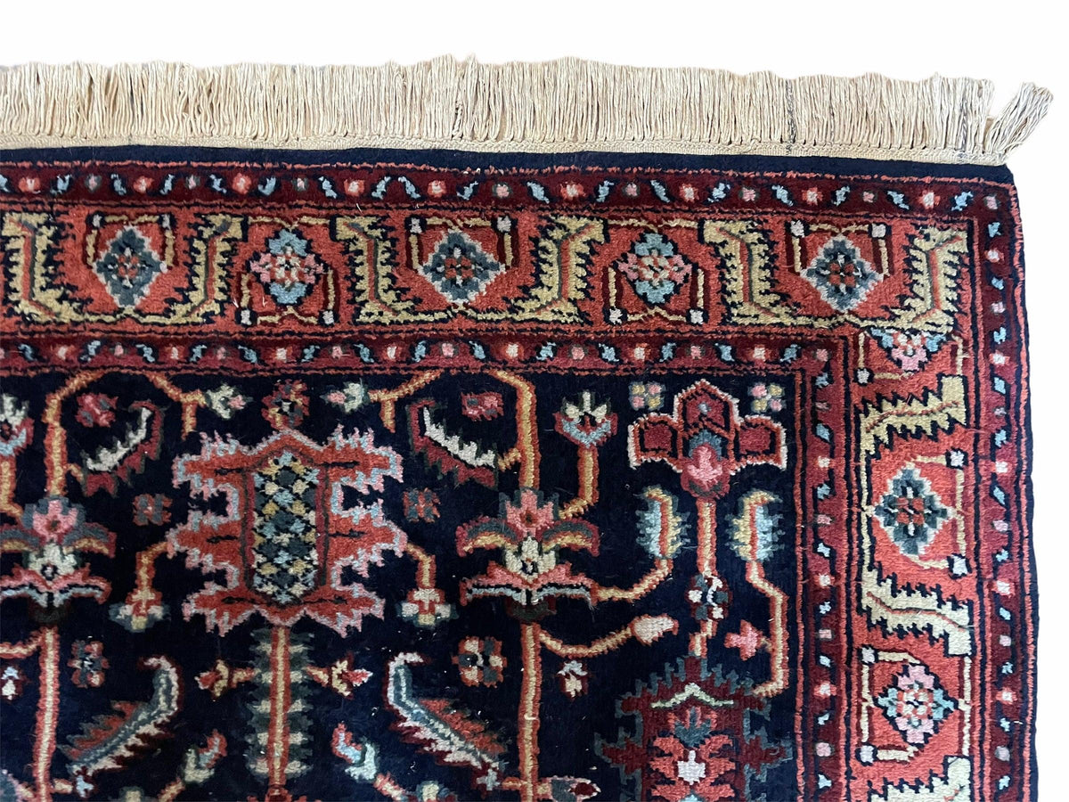 4x6 Vintage Handmade Wool Geometric Rug Organic Dyes Blue Red Hand-Knotted Rug - Jewel Rugs, view 8