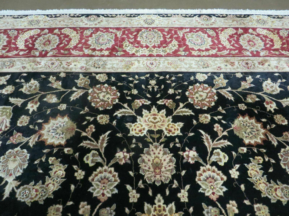 9' X 12' Vintage Handmade Fine Chinese Oriental Floral Wool Rug Silk Black - Jewel Rugs, view 3