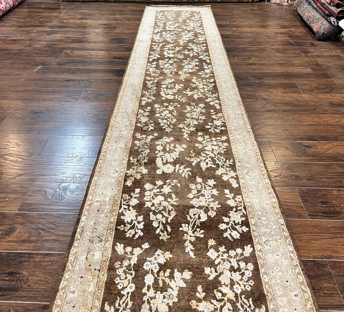 Peshawar Runner Rug 3 x 20, Wool Hand Knotted Vintage Pakistani Carpet, Brown & Taupe, Chobi Mahal Floral Rug, Extra Long Hallway Runner - Jewel Rugs, view 3
