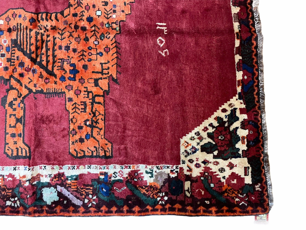 5 X 6 Handmade Rug Zagros Quality Wool Rug Lion Organic Dyes Red Leopard Tribal - Jewel Rugs, view 5