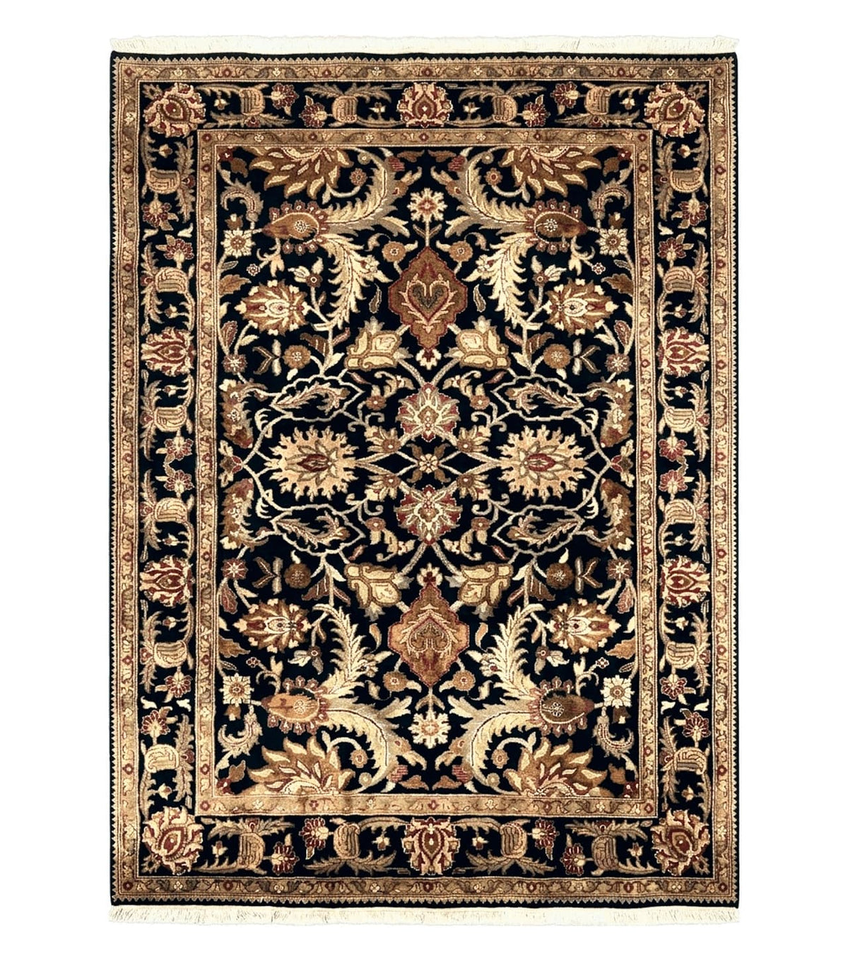 Indo Mahal Sultanabad Rug 8x11, Vintage Indian Oriental Carpet, Wool Handmade Floral Rug 8 x 11 ft, Black Beige Tan, Large Flowers Allover - Jewel Rugs