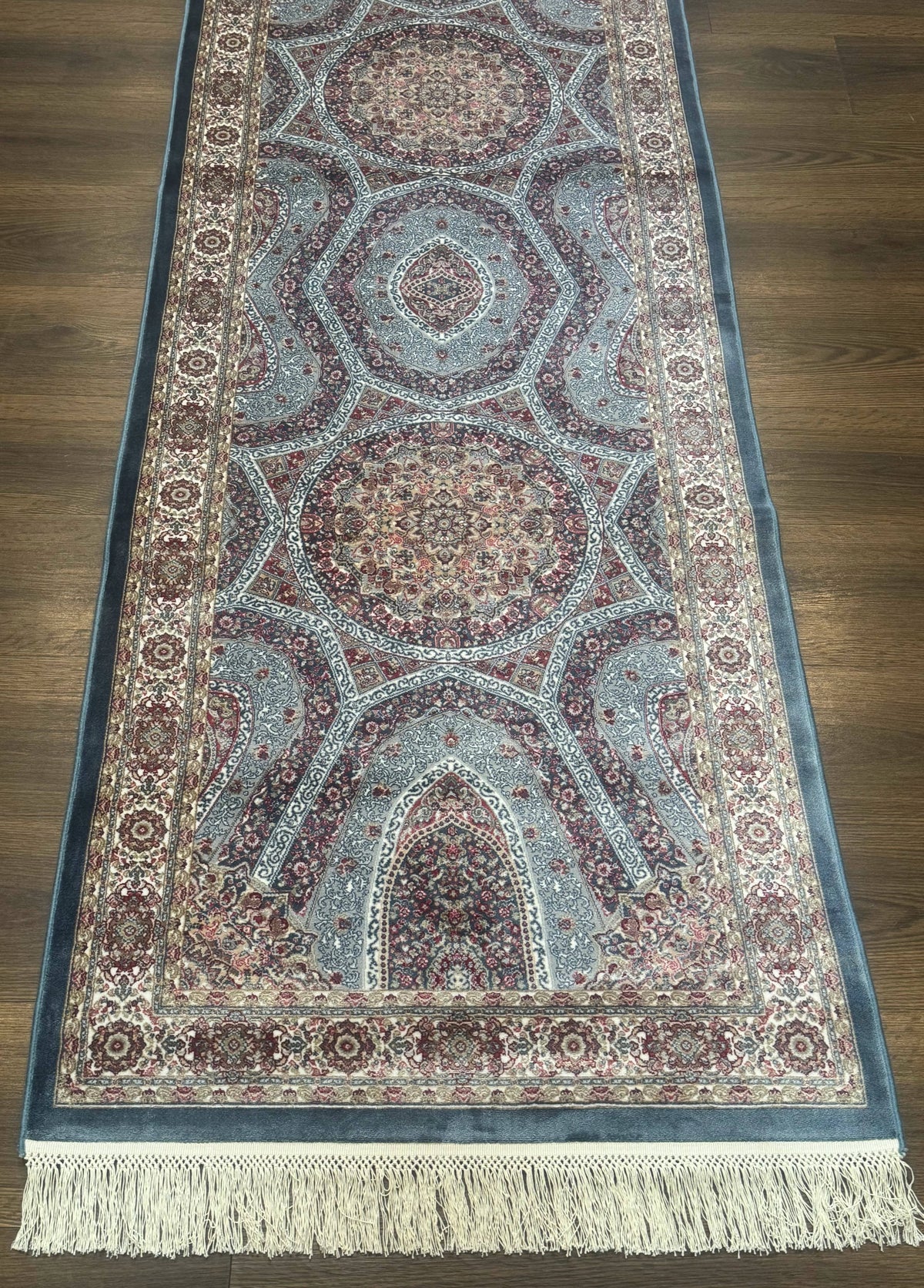 Turkish Silk Runner Rug 2.6 x 10, Light Blue Carpet, Bamboo Silk, New - Jewel Rugs, view 6