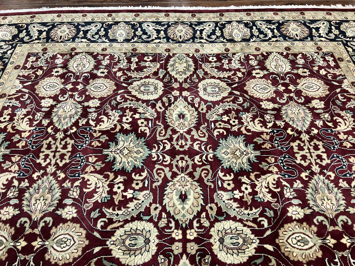 Indo Persian Rug 10x14, Floral Allover, Maroon, Handmade Hand Knotted VIntage Wool Rug, Large Oriental Carpet - Jewel Rugs, view 4