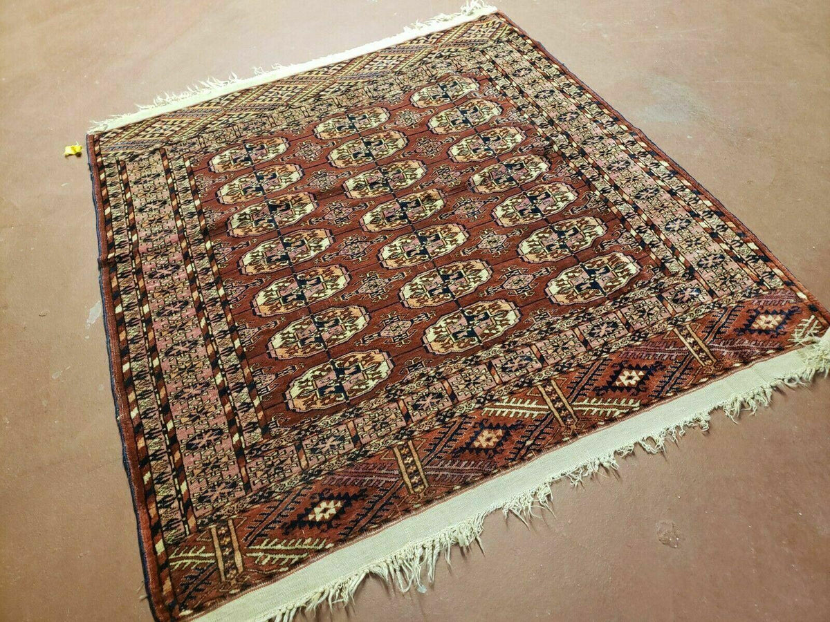 4' X 4' Antique Handmade Turkoman Bokhara Balouch Woven Wool Rug Brick Red Nice - Jewel Rugs, view 2