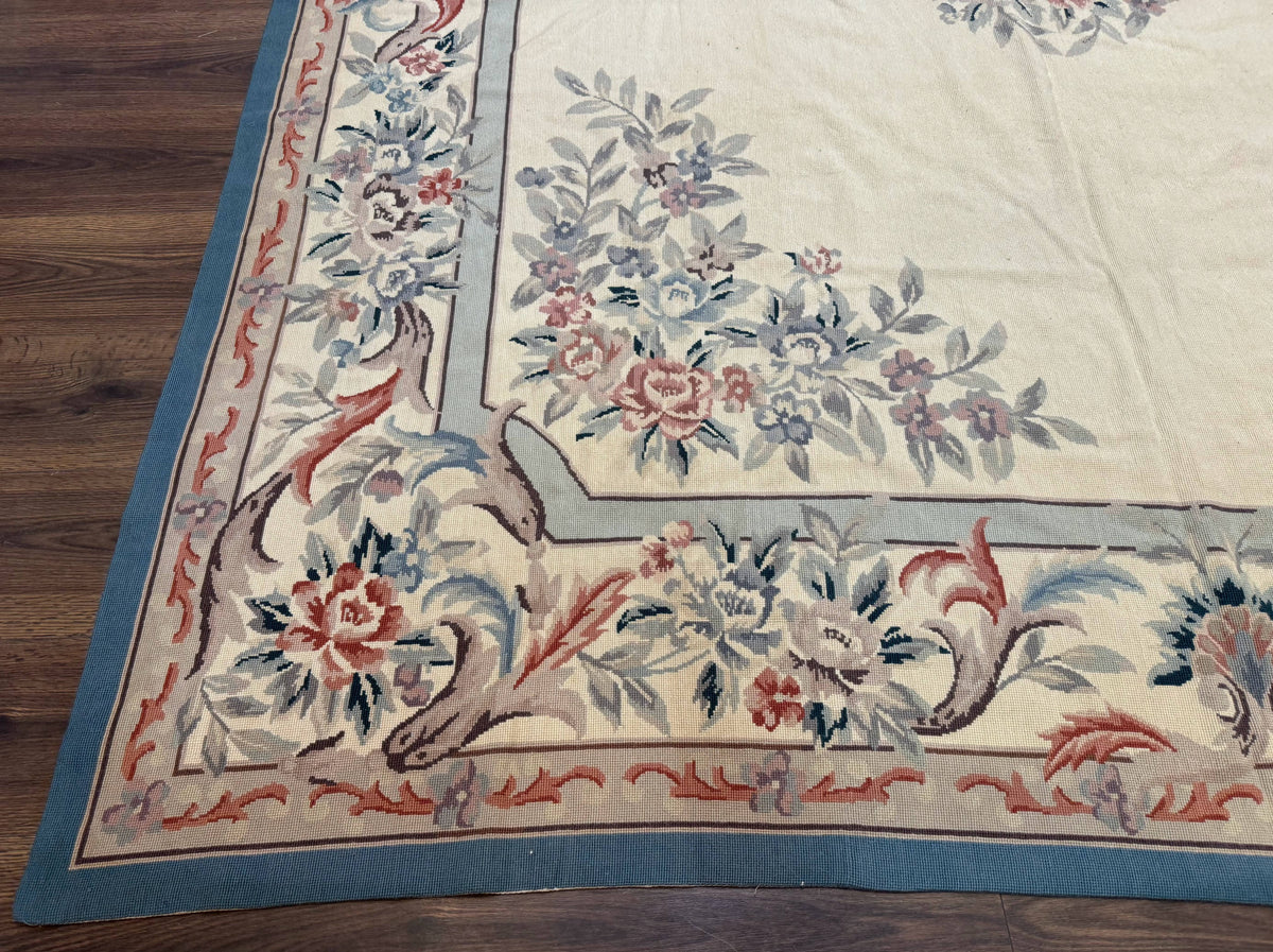 Ivory Needlepoint Rug 8x10, Wool Handmade Carpet - Jewel Rugs, view 9