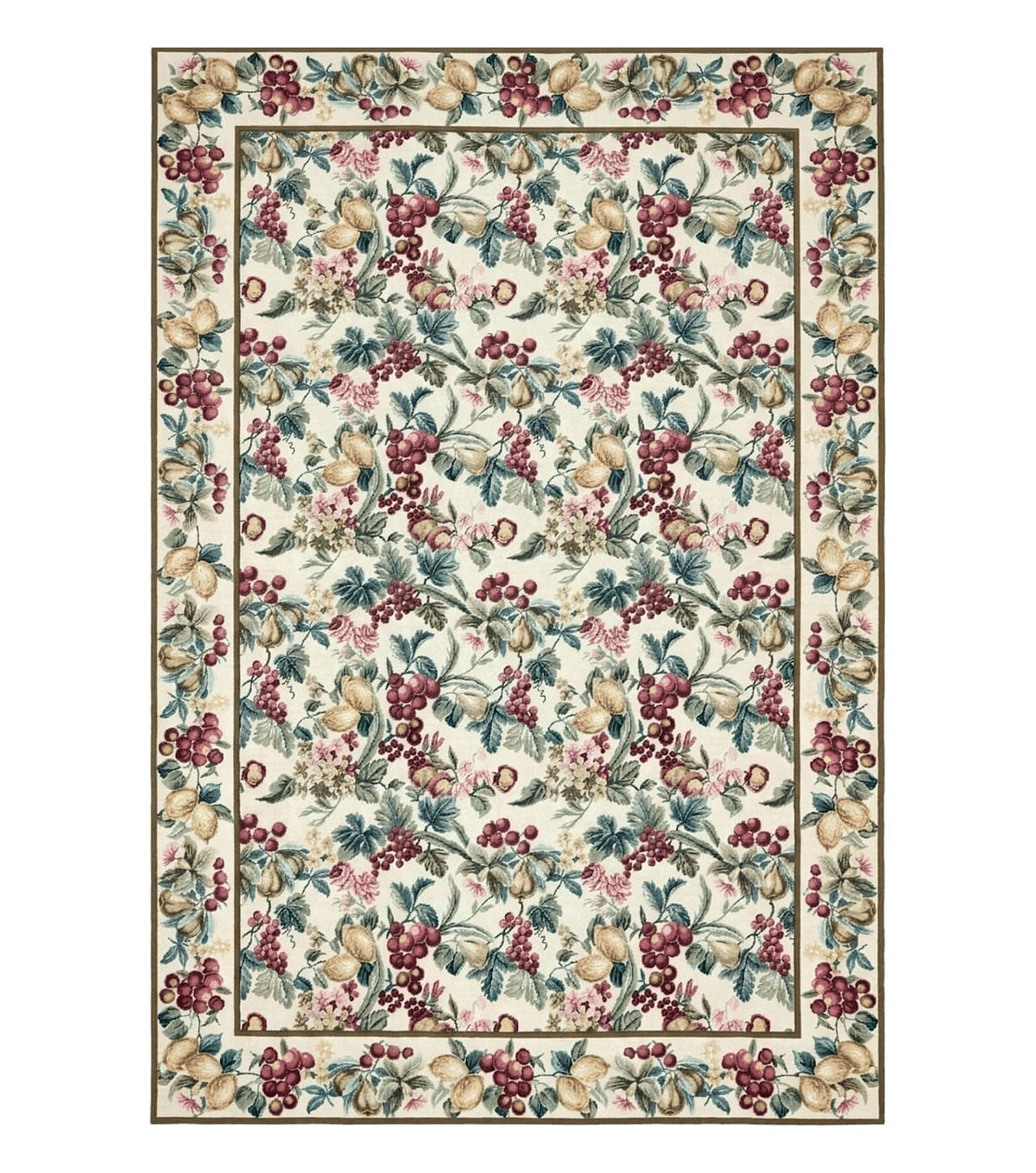 Floral Needlepoint Rug 6x9, Fruits Grapes Allover Floral Design, Beige/Cream Colorful Wool Vintage Needlepoint Carpet, Needlepoint Area Rug - Jewel Rugs