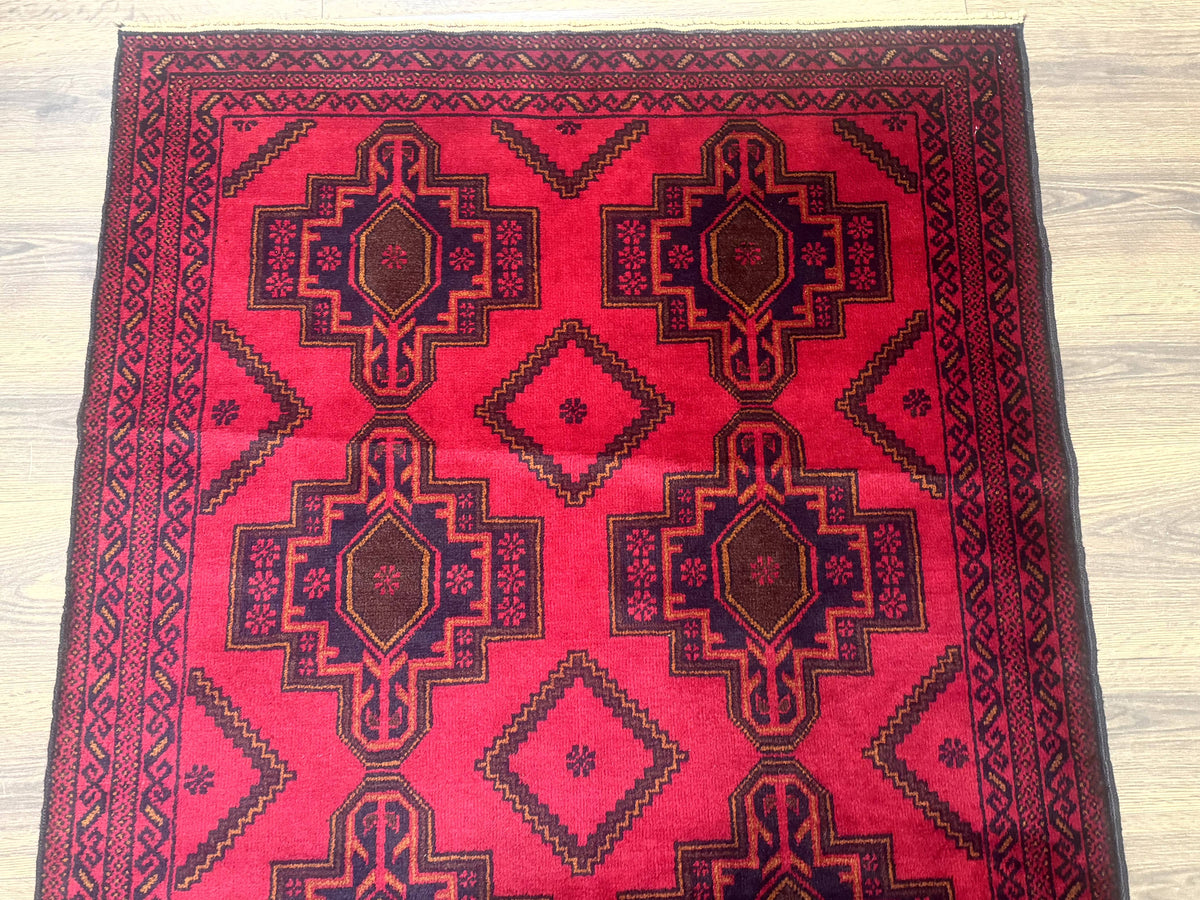 Afghan Rug 4x7, Tribal Carpet, Balouch Rug, Red and Navy Blue, Repeated Medallions, New - Jewel Rugs, view 3