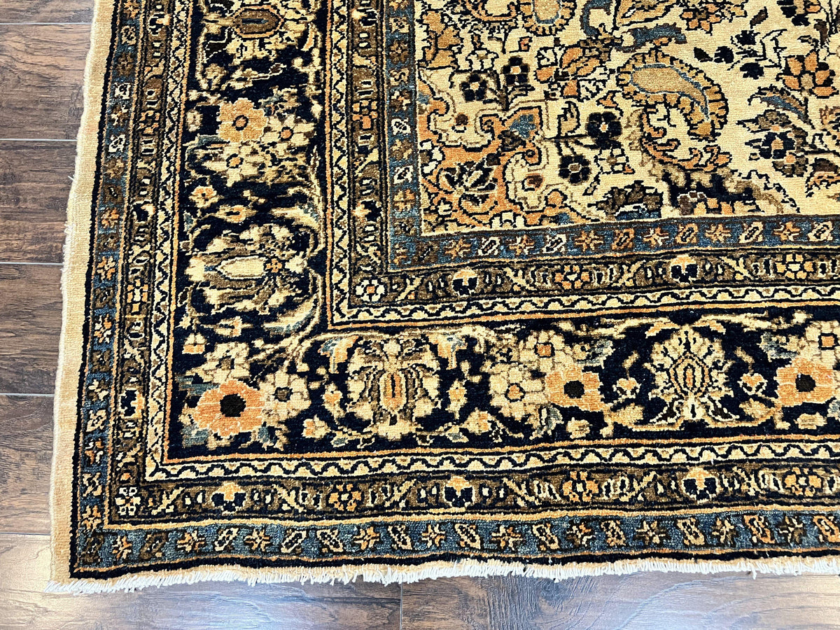 Antique Persian Rug 9x11, Wool Handmade 1920s Oriental Carpet, Persian Hamadan Anjelas Rug, Cream Black, Floral Allover Oriental Rug 9 x 11 Room Sized Rug - Jewel Rugs, view 9