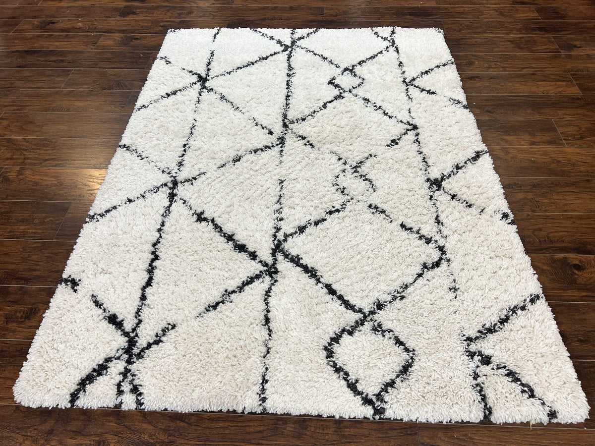 Modern Shag Rug 5x7, Ivory and Black Area Rug 5 x 7 ft - Jewel Rugs, view 2