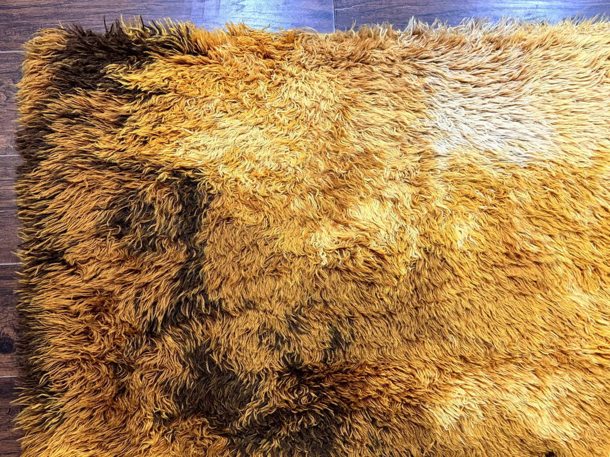 Rya Shag Rug 4.6 x 6, Shades of Yellow, Mid Century Vintage Carpet - Jewel Rugs, view 7