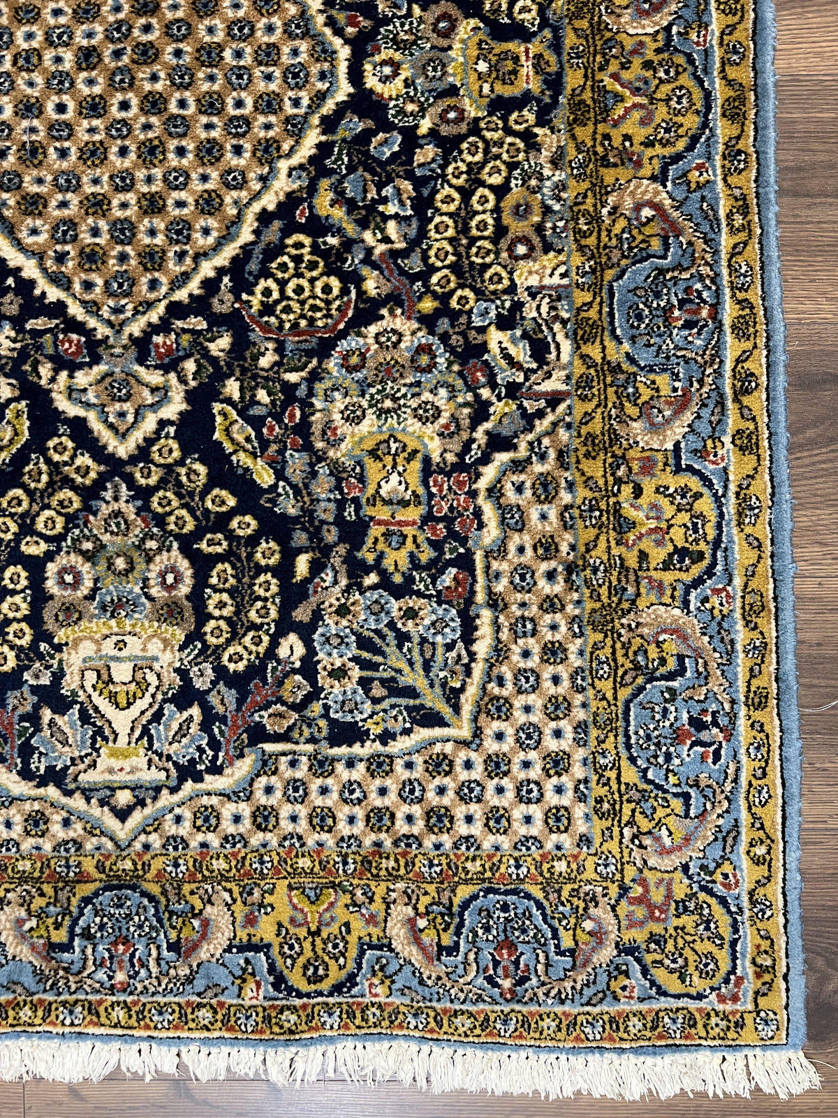 Fine Persian Qum Rug 3x5, Semi Antique Vintage Oriental Ghom Carpet, Floral Medallion, Highly Detailed, Hand Knotted, Navy Blue, Wool Area Rug, Birds - Jewel Rugs, view 10