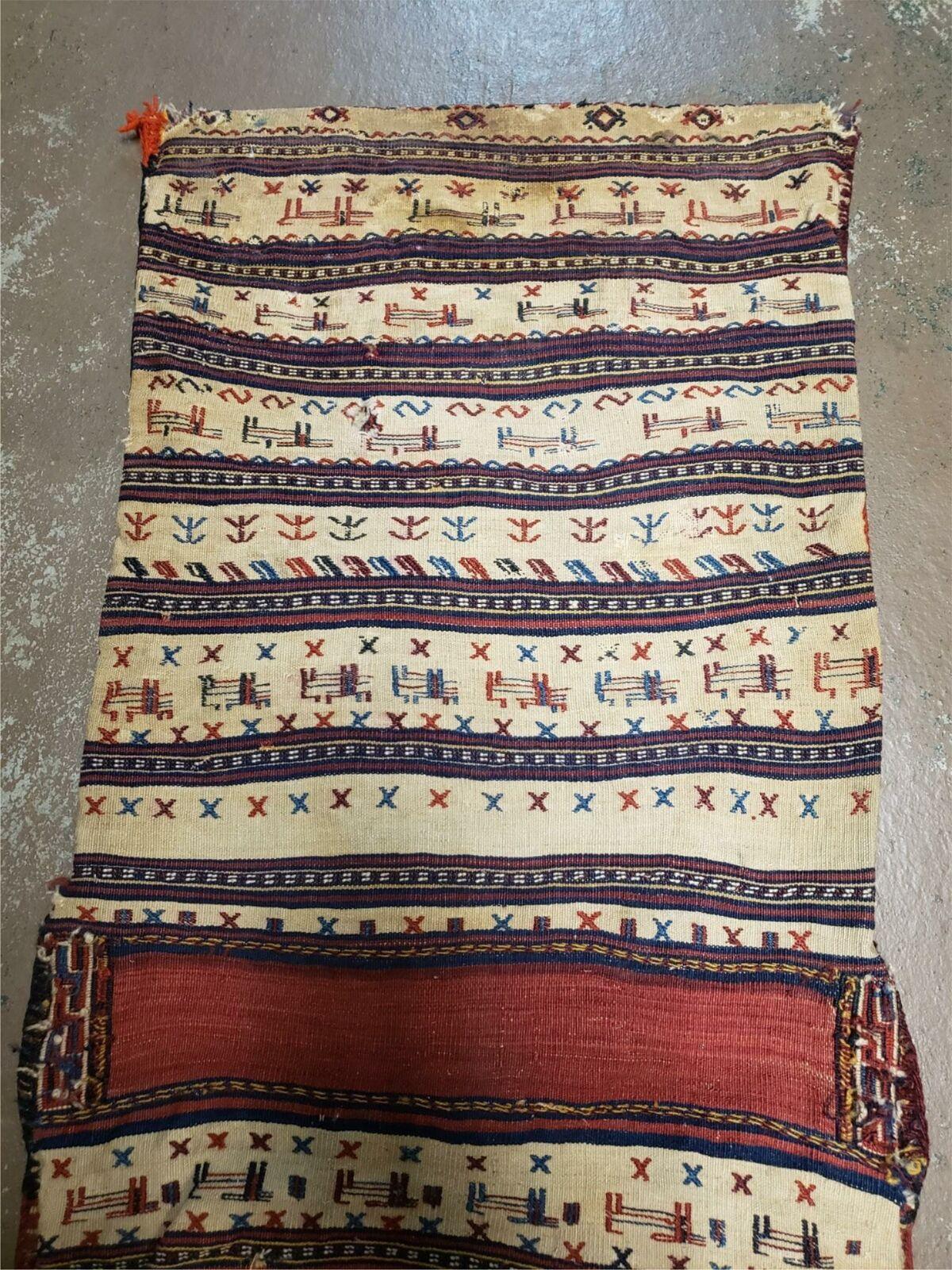 26" X 56" Antique Handmade Authentic Tribal Wool Rug Double Bag Tobreh - Jewel Rugs, view 9