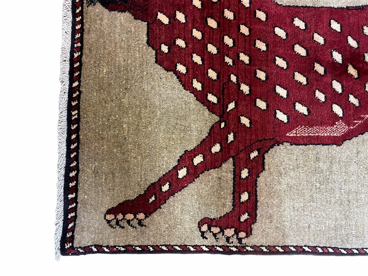 3 X 5 Handmade Hand-Knotteed New Vintage Rug Quality Wool Leopard Burgundy Beige - Jewel Rugs, view 4