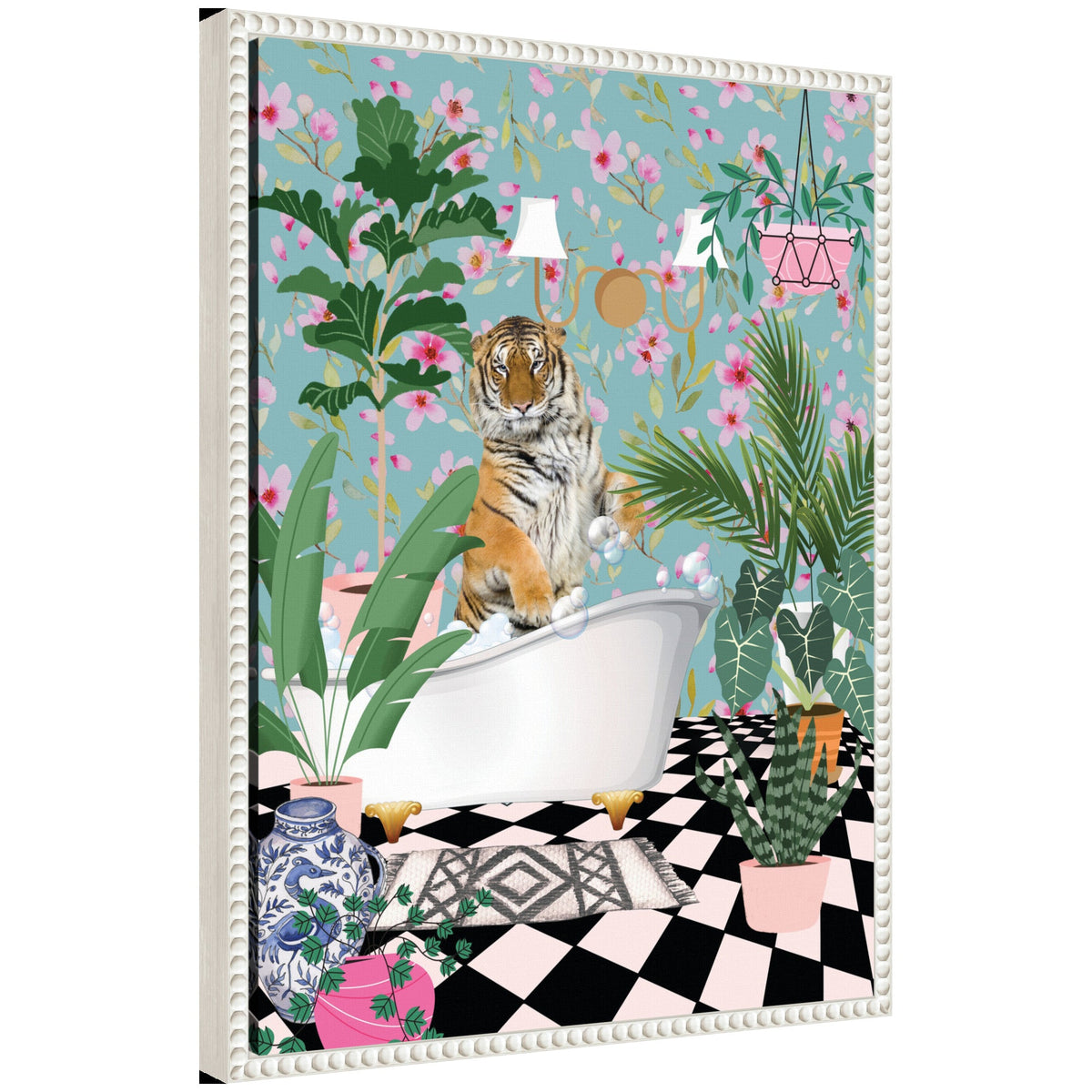 Sylvie Beaded Maximalist Tiger Bath Framed Canvas by Honey Island Studio
