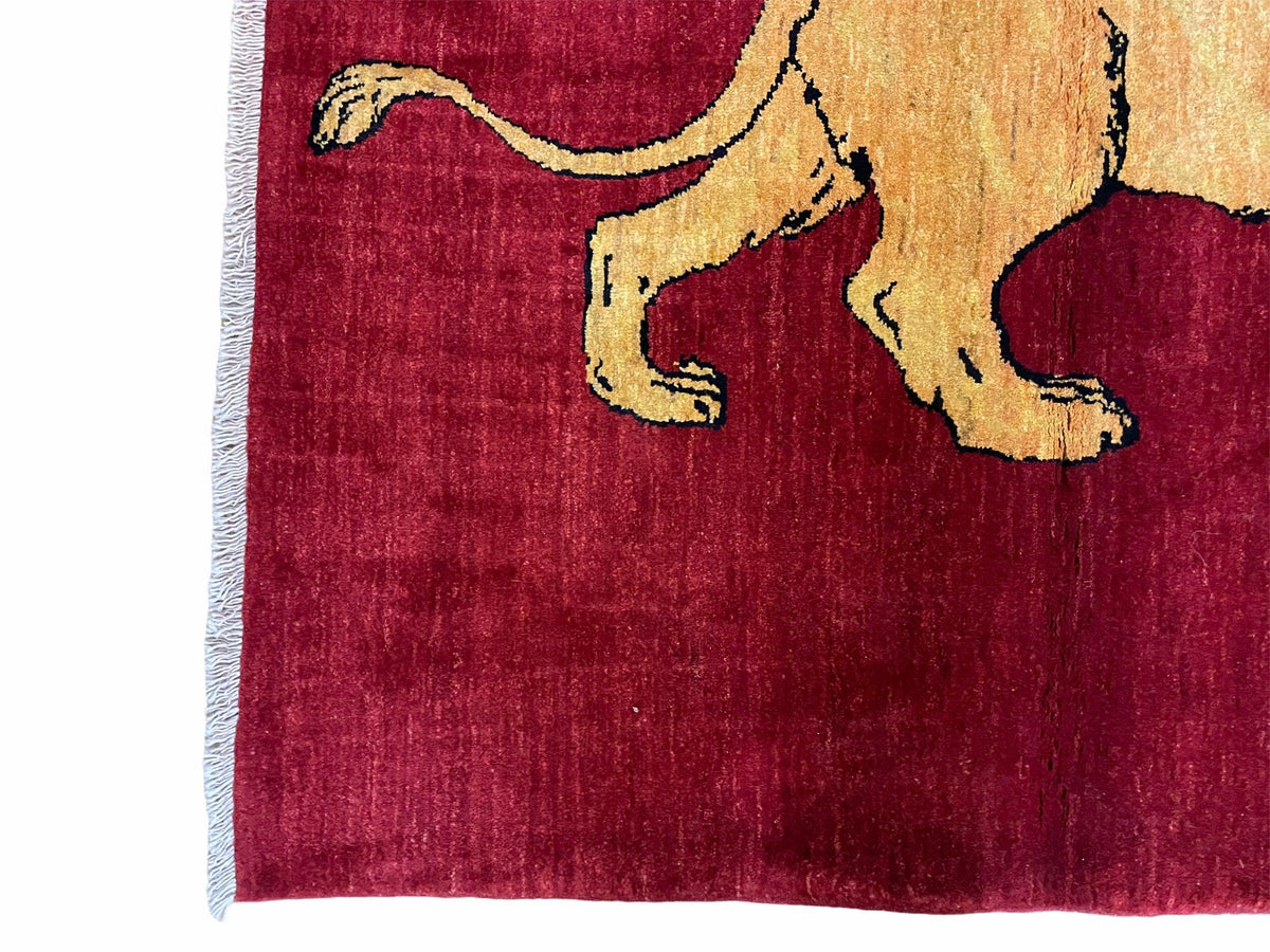 3 X 5 Handmade Hand-Knotted Quality Wool Rug Lion Red Veg Dyes Tribal Pictorial - Jewel Rugs, view 6