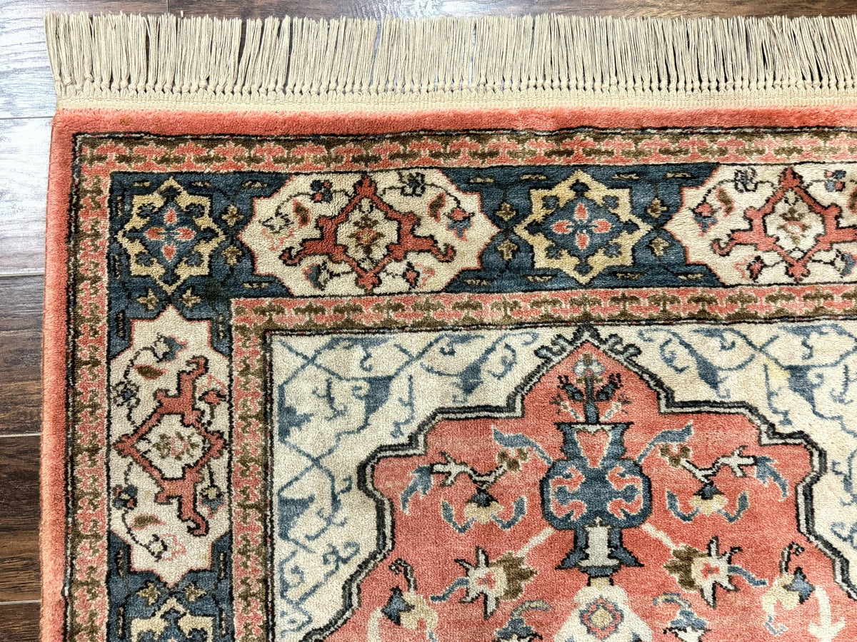 Karastan Rug 4x6 Bergama Design #737, Karastan Area Rug, Vintage Wool Karastan Carpet, Original Collection 700 Series, Salmon Red Light Blue - Jewel Rugs, view 7