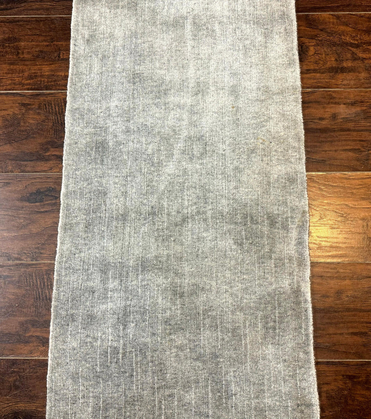 Modern Tibetan Runner Rug 1.9 x 8.6, Wool and Silk Highlights, Gray/Silver, Narrow Runner for Hallway or Kitchen - Jewel Rugs, view 7