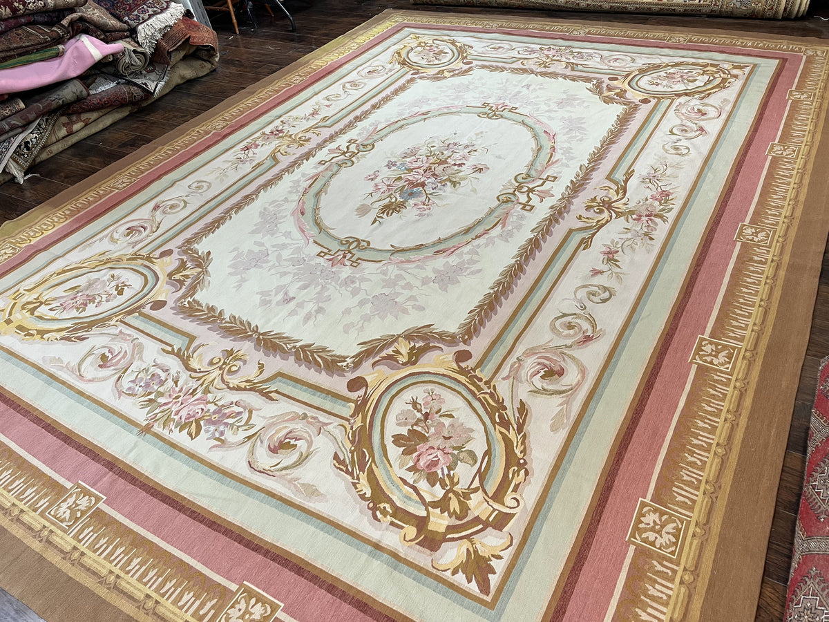 Large Aubusson Rug 11x15, Oversized Gallery Palace Size Flatweave Savonnerie Carpet 11 x 15 ft, Wool Handmade Vintage Elegant European - Jewel Rugs, view 3