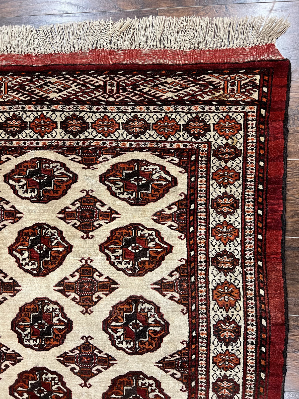 Persian Turkoman Rug 7x8, Almost Square Rare, Hand Knotted, Yamud, Bohemian Rug, Handmade Tribal Rug, Cream Red, Handmade Oriental Carpet - Jewel Rugs, view 8
