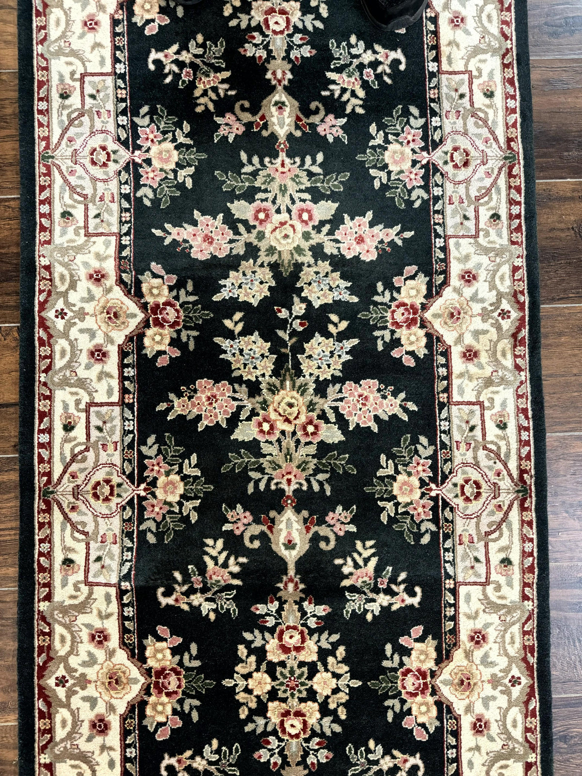 Long Pak Persian Runner Rug 2.7 x 21, Floral Allover, Dark Green and Beige, Handmade Wool Runner Rug, 21ft Runner for Hallway - Jewel Rugs, view 4
