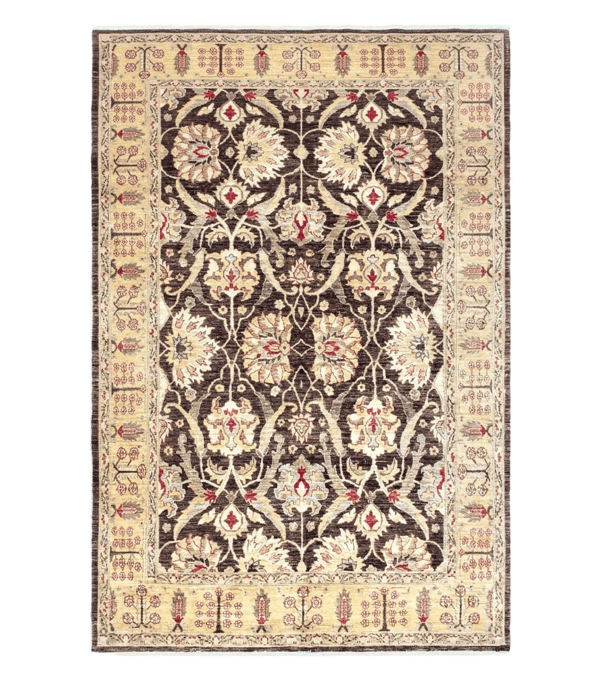 6x9 Vintage Decorative Rug, Brown & Light Gold Peshawar Area Rug, Mahal Sultanabad Hand-Knotted Farmhouse Rug, Wool Carpet, Pak-Persian Rug - Jewel Rugs