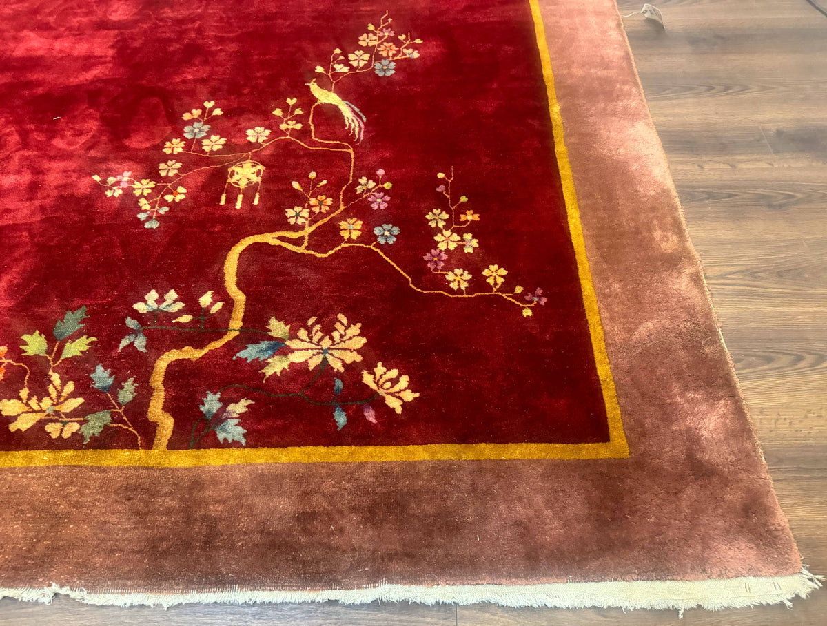 Red Chinese Art Deco Rug 9x11, Simple Design, Wool Chinese Area Rug, Antique - Jewel Rugs, view 10