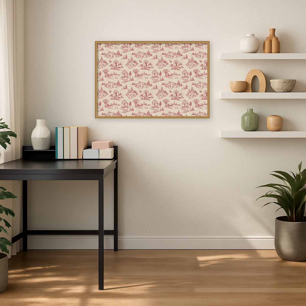 Framed Fabric Magnetic Board Wonderland Red Toile Wall Organization
