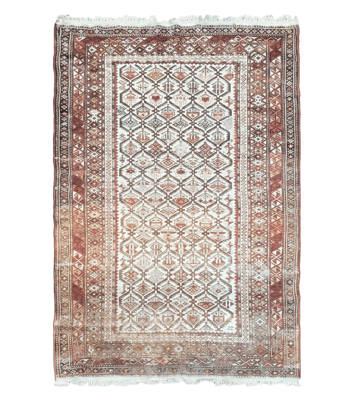 Antique Caucasian Shirvan Rug 4x6, Dagestan Area Rug, Wool Hand-Knotted Soft Red & Ivory 1920s Oriental Carpet, Soft Muted Colors - Jewel Rugs